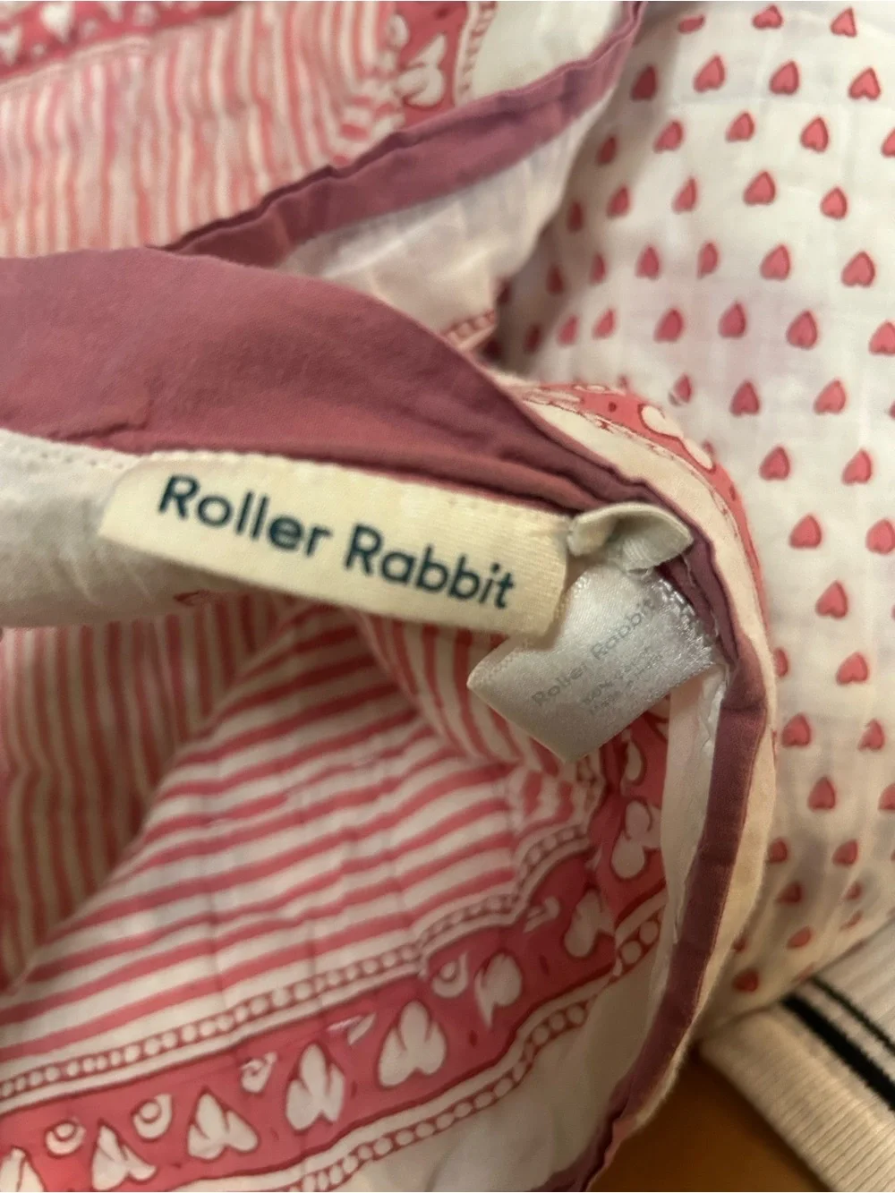 Roller rabbit pink hearts baby quilt